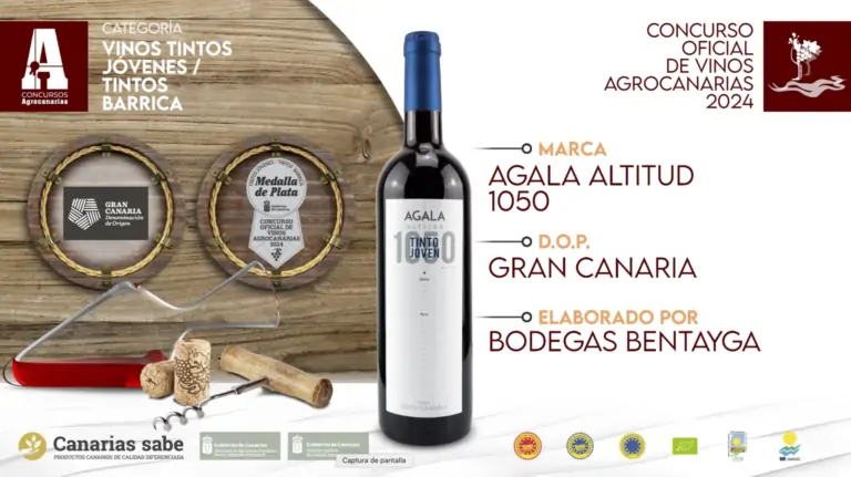 Agala Altitud 1050 logra medalla de plata en Concurso Oficial de Vinos Agrocanarias 2024