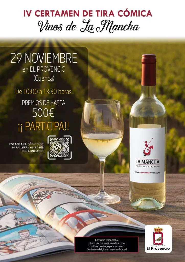 La Feria del Cómic de El Provencio pone a la uva Airén en el centro de la historia: así puedes participar 2 Cartel IV Certamen de Tira Comica Vinos de La Mancha